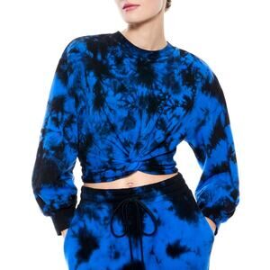 Alice + Olivia Ansley Blue Black Tie Dye Crewneck Pullover Sweater Size S